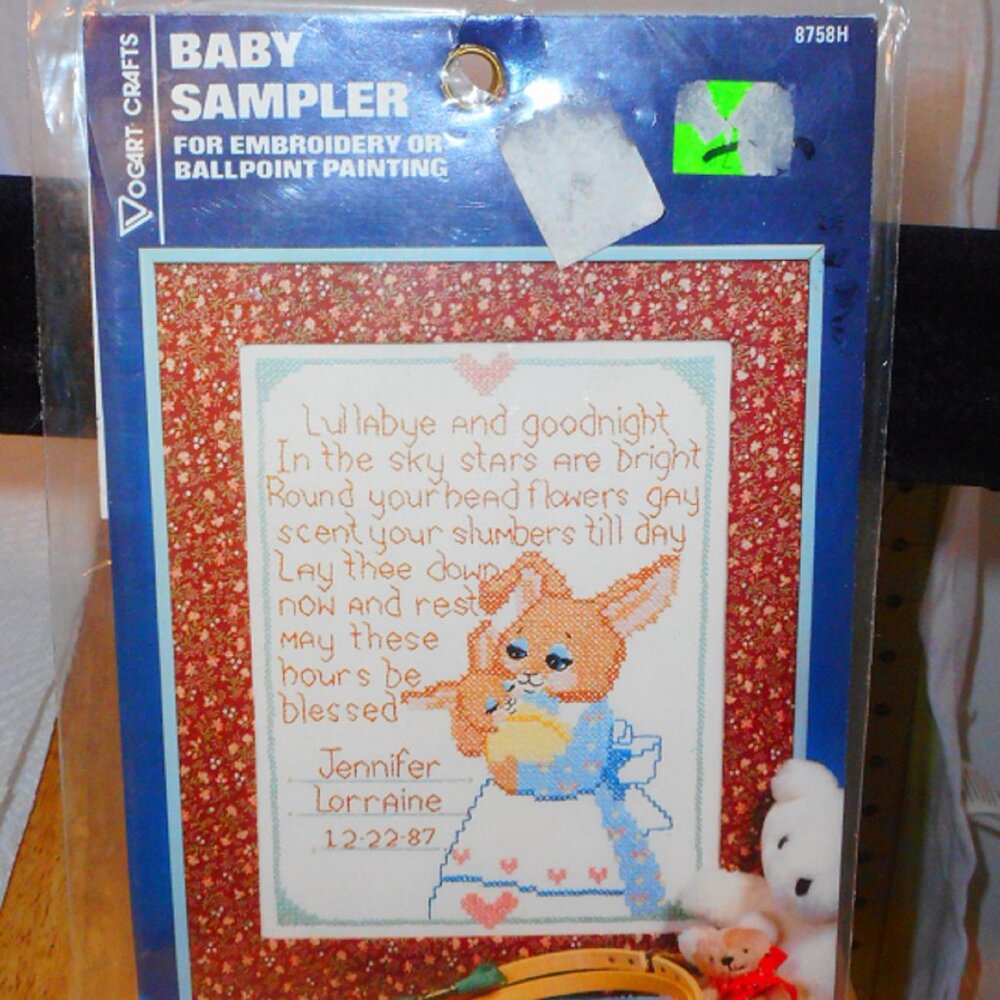Baby Sampler Stamped Cross Stitch Sampler Vogart Crafts Vintage 1987